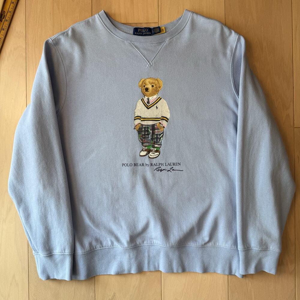 Polo Ralph Lauren Bear Sweatshirt Large Blue Cardigan Fleece - Picture 3 of 10